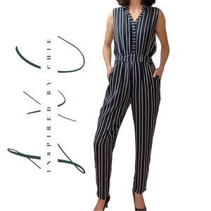 NWT Bar III Navy Black & White Pinstripe Jumpsuit